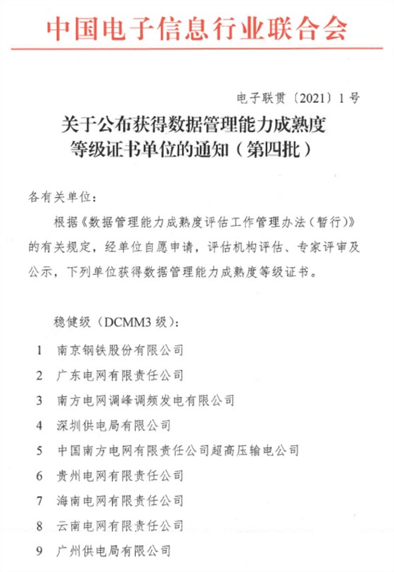 DCMM關于公布獲得數(shù)據(jù)管理能力成熟度等級證書單位的通知（第四批）