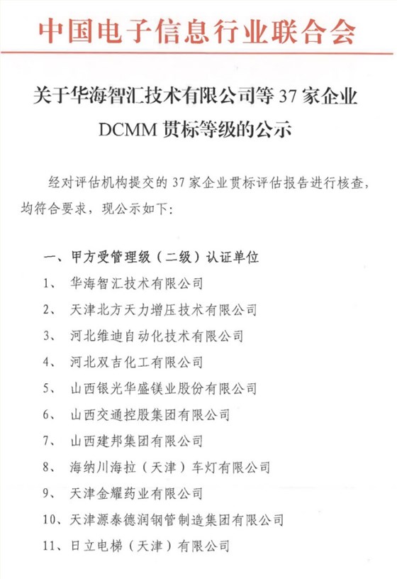 DCMM貫標(biāo)等級(jí)公示1