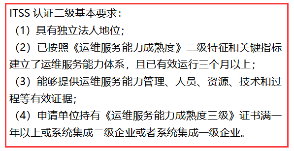 ITSS認(rèn)證二級(jí)4個(gè)基本條件，不滿足不能申報(bào)！