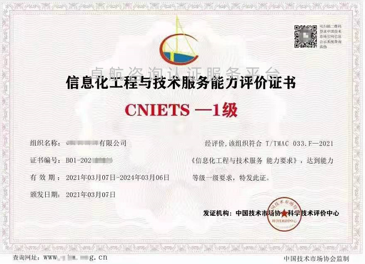 信息化工程與技術(shù)服務(wù)能力評(píng)價(jià)證書(shū)（CNIETS）展示！
