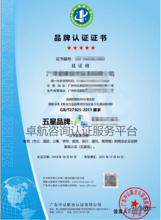 五星品牌認(rèn)證的好處及證書(shū)展示！